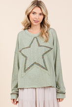 Load image into Gallery viewer, Mittoshop Star Patched Long Sleeve Top in Sage