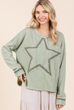 Load image into Gallery viewer, Mittoshop Star Patched Long Sleeve Top in Sage