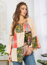 Load image into Gallery viewer, Young Threads Mixed Print Patchwork Peasant Top in Latte