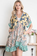 Load image into Gallery viewer, BlueVelvet Mixed Print Patchwork Mini Dress in Navy-Peach