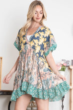 Load image into Gallery viewer, BlueVelvet Mixed Print Patchwork Mini Dress in Navy-Peach