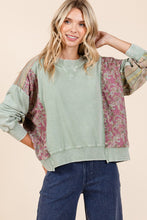 Load image into Gallery viewer, Mittoshop Mineral Washed Top with Paisley and Striped Mixed Prints in Sage Combo