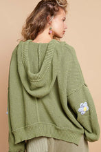 Load image into Gallery viewer, POL Knitted Hooded Sweater with Multi Colored Flower Appliques in Olive