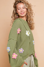 Load image into Gallery viewer, POL Knitted Hooded Sweater with Multi Colored Flower Appliques in Olive