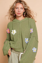 Load image into Gallery viewer, POL Knitted Hooded Sweater with Multi Colored Flower Appliques in Olive