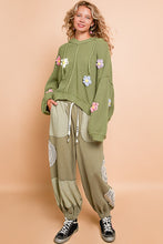 Load image into Gallery viewer, POL Knitted Hooded Sweater with Multi Colored Flower Appliques in Olive
