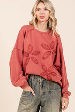 Load image into Gallery viewer, Mittoshop French Terry Pullover Top with Textile Flower Patches in Rust