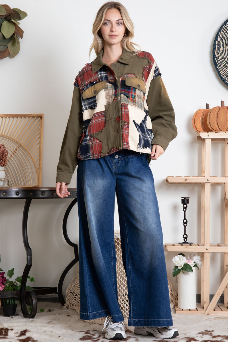 Plaid Asymmetric Patchwork Jacket