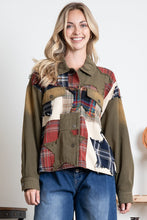 Load image into Gallery viewer, BlueVelvet Mixed Plaid Patchwork Jacket with Star Patches in Olive