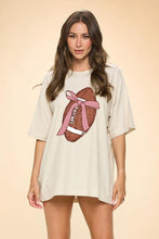 Load image into Gallery viewer, Zutter OVERSIZED Graphic Print Coquette Bow Football T-Shirt in Bone