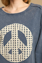 Load image into Gallery viewer, Umgee Solid Color French Terry Dress with Peace Sign Applique in Denim Blue