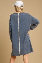 Load image into Gallery viewer, Umgee Solid Color French Terry Dress with Peace Sign Applique in Denim Blue