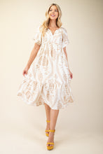 Load image into Gallery viewer, GiGio Two Toned Mixed Print Midi Dress in Beige