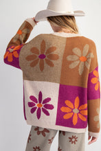 Load image into Gallery viewer, Easel Flower Print Color Block Sweater in Mocha Magenta