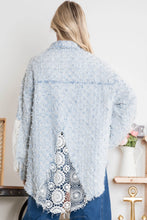 Load image into Gallery viewer, BlueVelvet Tweed and Lace Button Down Top in Dusty Blue