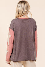 Load image into Gallery viewer, Mittoshop Color Block French Terry Top with Star Patched Sleeves in Brown