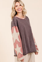 Load image into Gallery viewer, Mittoshop Color Block French Terry Top with Star Patched Sleeves in Brown