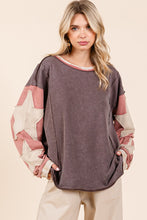 Load image into Gallery viewer, Mittoshop Color Block French Terry Top with Star Patched Sleeves in Brown