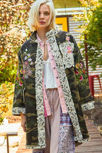 Load image into Gallery viewer, POL OVERSIZED Camo Print Jacket with Crochet and Embroidery Details in Camo