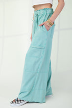 Load image into Gallery viewer, Easel Mineral Washed Terry Knit Pants in Atlantis Green