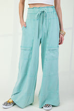 Load image into Gallery viewer, Easel Mineral Washed Terry Knit Pants in Atlantis Green