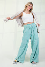 Load image into Gallery viewer, Easel Mineral Washed Terry Knit Pants in Atlantis Green