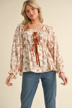 Load image into Gallery viewer, Jodifl Floral Print Baby Doll Top with Bow Ties in Toffee