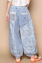 Load image into Gallery viewer, POL Twill and Floral Print Patchwork Joggers in Denim *PLEASE CHECK MEASUREMENTS*
