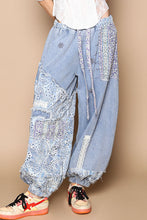 Load image into Gallery viewer, POL Twill and Floral Print Patchwork Joggers in Denim *PLEASE CHECK MEASUREMENTS*