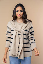 Load image into Gallery viewer, White Birch Contrasting Colors Knit Striped Sweater in Oatmeal Black