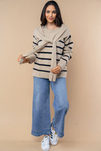 Load image into Gallery viewer, White Birch Contrasting Colors Knit Striped Sweater in Oatmeal Black