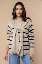 Load image into Gallery viewer, White Birch Contrasting Colors Knit Striped Sweater in Oatmeal Black
