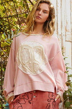 Load image into Gallery viewer, POL Thermal Knit Top with Heart Peace Sign Patch on Front in Strawberry Milk