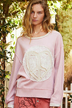 Load image into Gallery viewer, POL Thermal Knit Top with Heart Peace Sign Patch on Front in Strawberry Milk
