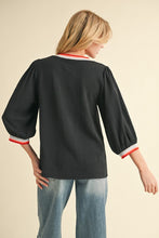 Load image into Gallery viewer, Jodifl Lightweight Solid Color Top with Contrasting Stripe Details in Black