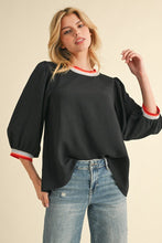Load image into Gallery viewer, Jodifl Lightweight Solid Color Top with Contrasting Stripe Details in Black
