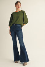 Load image into Gallery viewer, Jodifl Lightweight Solid Color Top with Contrasting Stripe Details in Olive