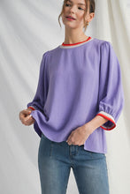 Load image into Gallery viewer, Jodifl Lightweight Solid Color Top with Contrasting Stripe Details in Lilac