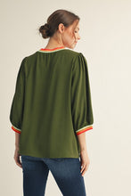 Load image into Gallery viewer, Jodifl Lightweight Solid Color Top with Contrasting Stripe Details in Olive
