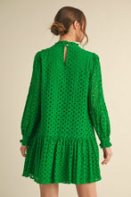 Load image into Gallery viewer, Jodifl Solid Color Eyelet Lace Dress in Green