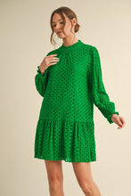Load image into Gallery viewer, Jodifl Solid Color Eyelet Lace Dress in Green