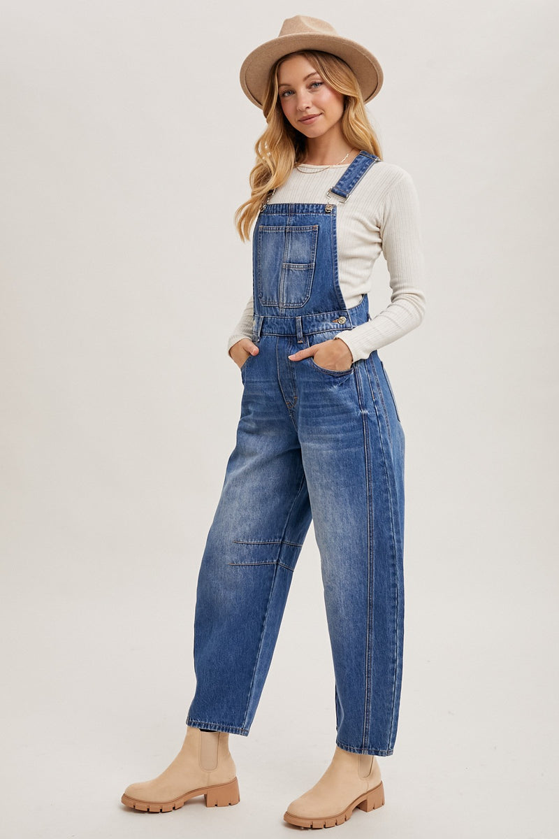 Pre-Order Blue Adjustable Buckle Barrel Denim Overalls