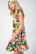 Load image into Gallery viewer, GiGio Floral Print Tiered Mini Dress in Green