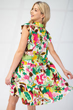 Load image into Gallery viewer, GiGio Floral Print Tiered Mini Dress in Green