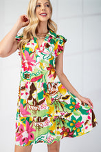 Load image into Gallery viewer, GiGio Floral Print Tiered Mini Dress in Green