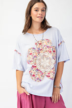 Load image into Gallery viewer, Easel OVERSIZED Flower Patch Mineral Washed Knit Top in Blue Mist