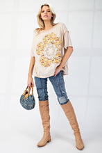 Load image into Gallery viewer, Easel OVERSIZED Flower Patch Mineral Washed Knit Top in Light Khaki