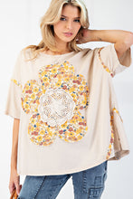 Load image into Gallery viewer, Easel OVERSIZED Flower Patch Mineral Washed Knit Top in Light Khaki