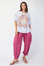 Load image into Gallery viewer, Easel OVERSIZED Flower Patch Mineral Washed Knit Top in Blue Mist