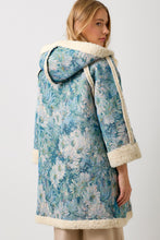 Load image into Gallery viewer, Mystree Floral Jacquard and Shearing Midi Coat in Seamfoam/Blue